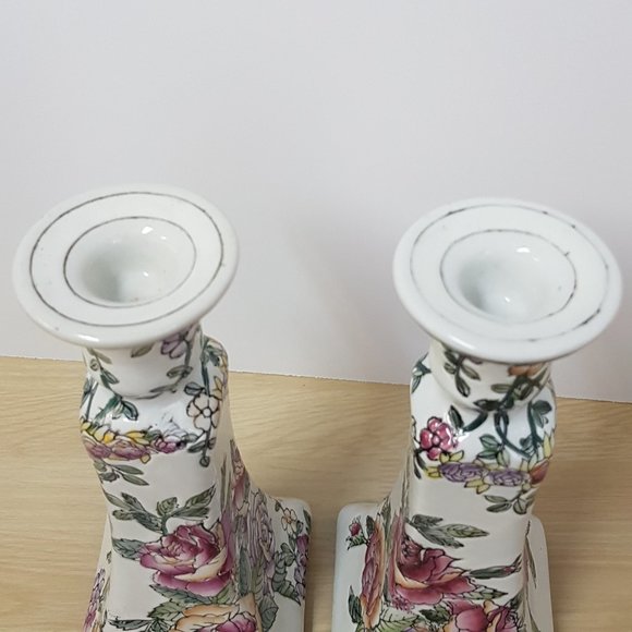 Vintage Hand Painted Floral Candlestick Holders - Picture 10 of 12